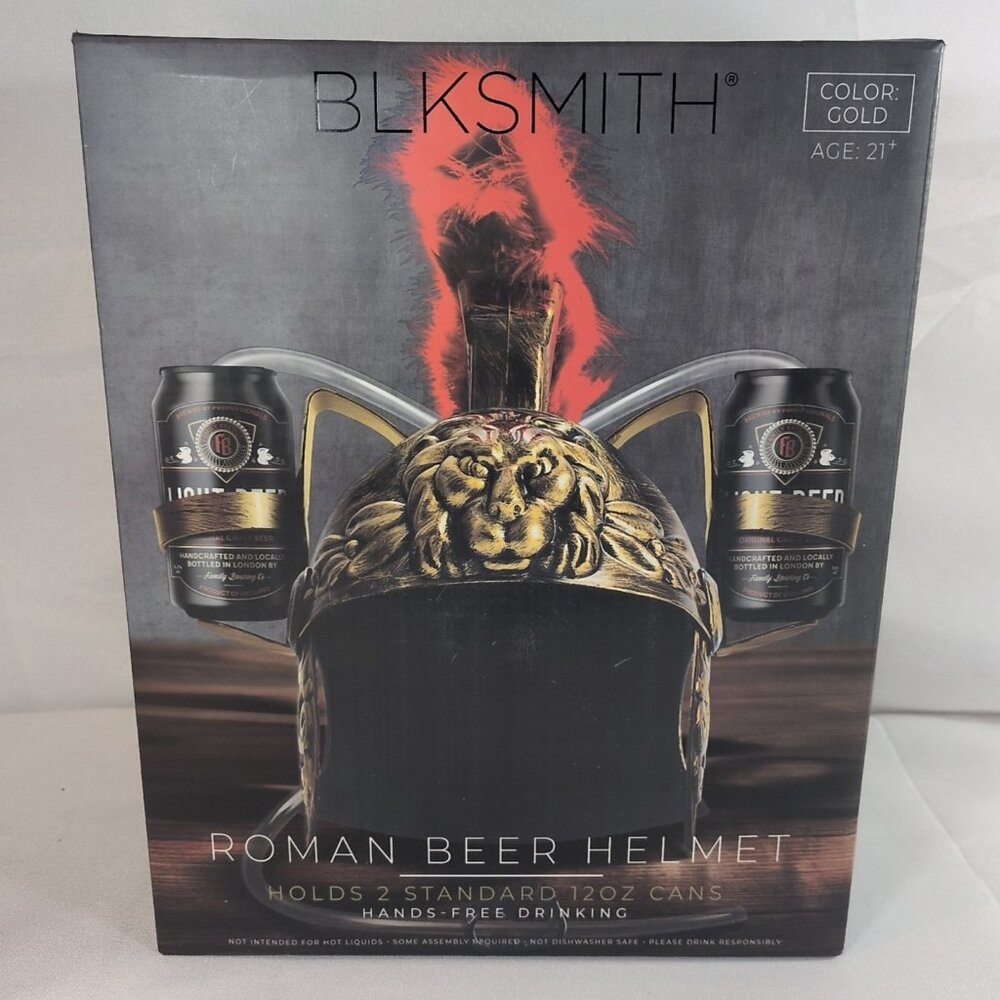 BLKSMITH Roman Beer Helmet Holds Two 12 Oz Cans Red Gold Hat PARTIALLY SEALED